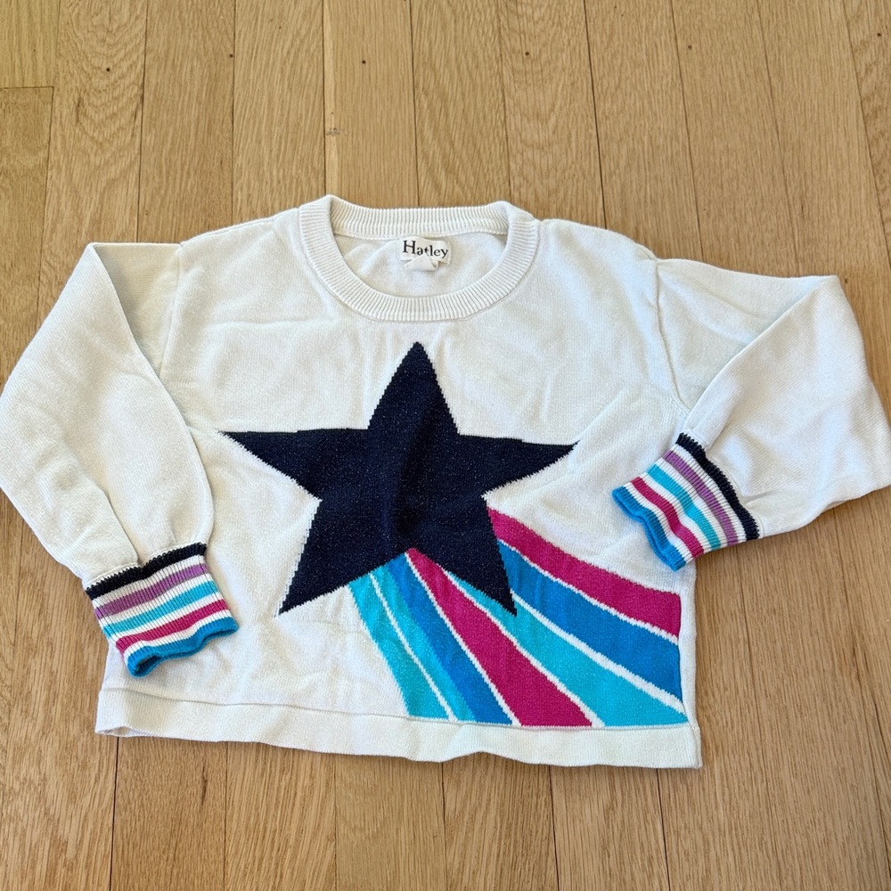 Hatley White Sweater with Navy Star and Stripes